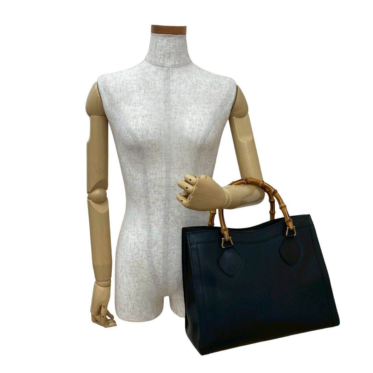 品 GUCCI グッチ グッチ ヴィンテージ バンブー レザー 本革 ハンドバッグ トートバッグ ブラック 黒 b37-3