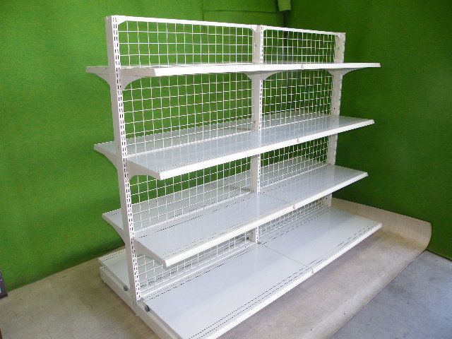 オカムラ製 H150cm×W90cm ２連結両面３段什器 背面ネット キックプレート無し■陳列棚・システム什器■S-612 オカムラ製 H150cm×W90cm 2連結両面3段什器 背面ネット キック