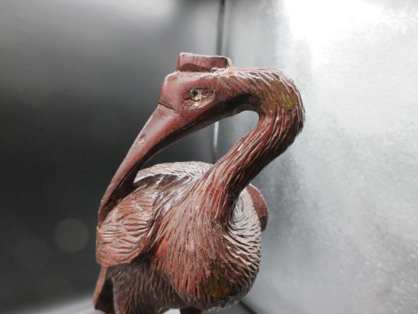 木彫り 彫刻 鶴 つる ツル 2羽 特殊造形台付 置物 アンティーク