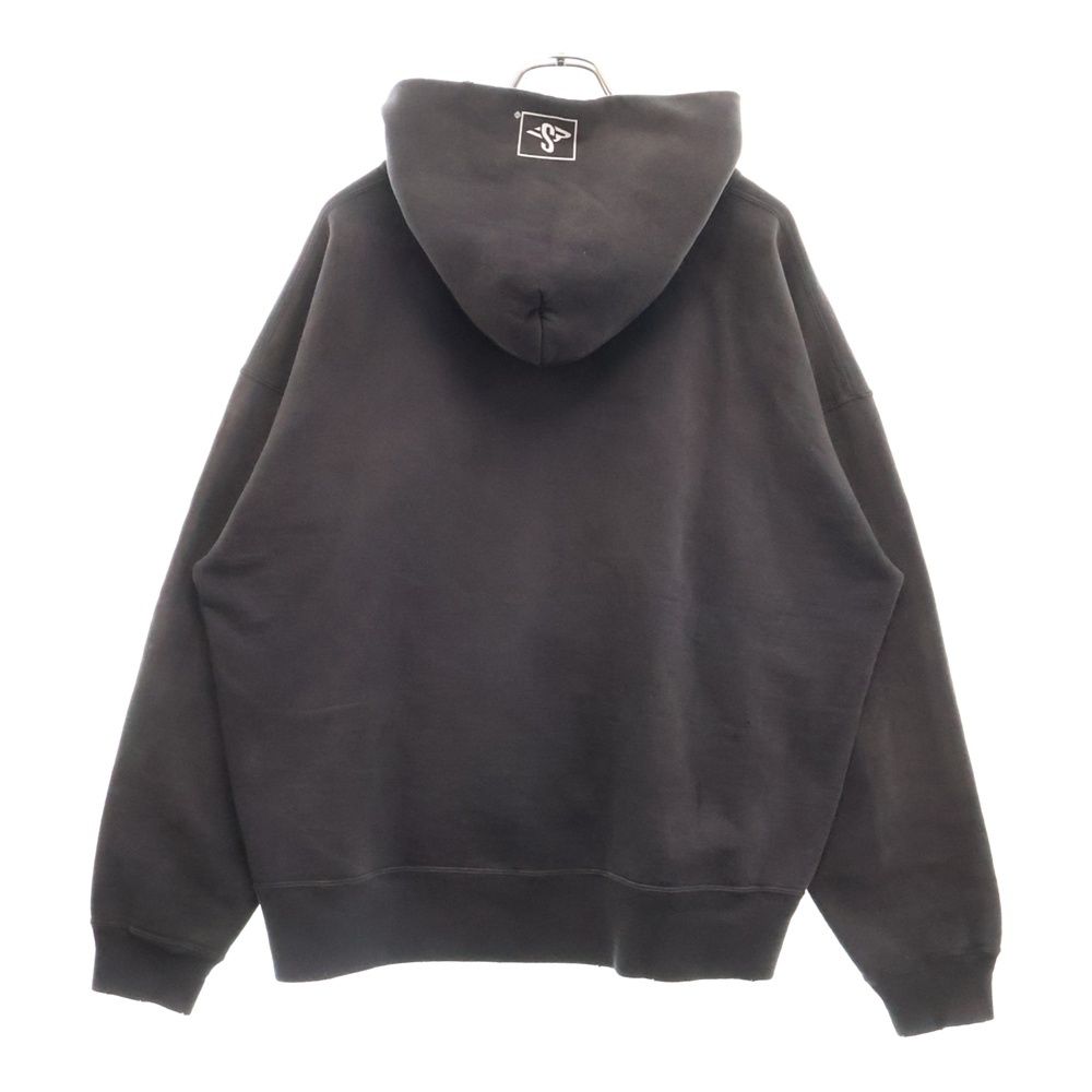 SAINT MICHAEL (セントマイケル) 25SS SMX HOODIE VINTAGEダメージ加工 フロントプリント スウェット プルオーバーパーカー ブラック SM-HR8-0000-050