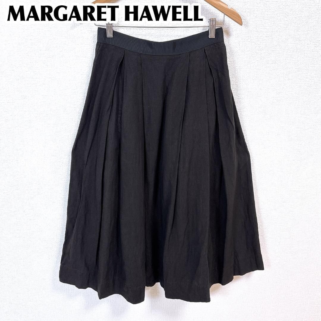 マーガレットハウエル 麻100 ロングスカート フ 1 ブラック