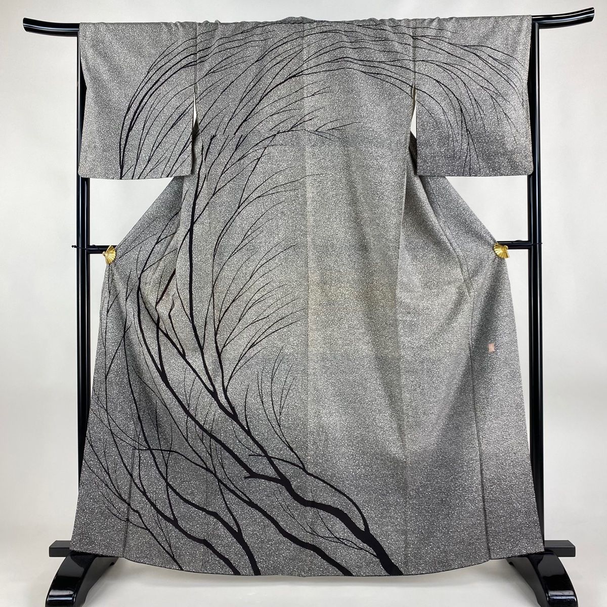 訪問着 身丈161.5cm 裄丈69cm L 袷 響く 落款 木蓮 黒 正絹 美 