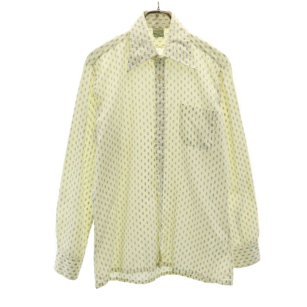 BUGELFREI 70s ユーロ ヴィンテージ 総柄 長袖 シャツ 40 ベージュ メンズ 古着 【240420】