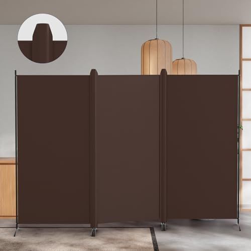 KELIXU パーテーション 間仕切り 3連 自立式 衝立 カバーストリップ付き 高さ1.8m×幅2.6m 布タイプ 折りたたみ 仕切りパネル 軽量 クロスパーテーション 目隠し 屏風 おしゃれ 組み立て簡単 部屋 オフィス 会議室 ブラウン