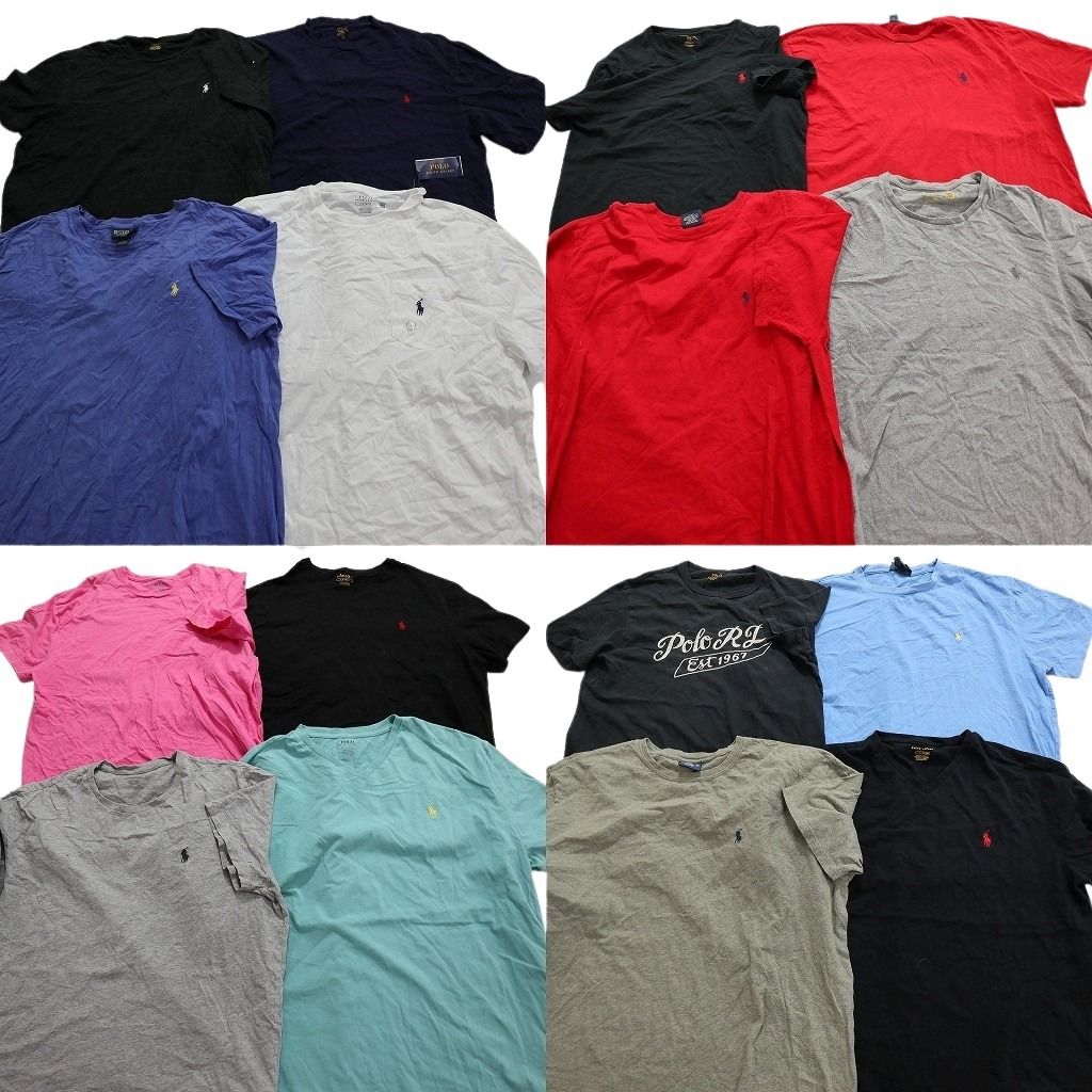 古着卸 ラルフローレン 半袖Tシャツ 16枚セット メンズ Ｌ デットストック Ｖネック 英字プリント 単色 古着 NA1849