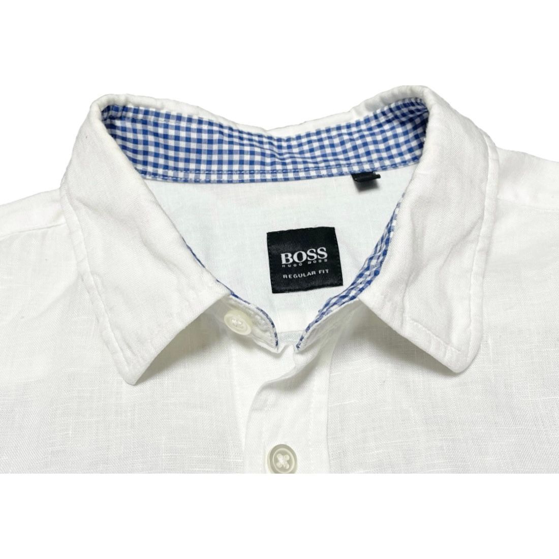 HUGO BOSS 長袖リネンシャツ ホワイト Mサイズ - メルカリ