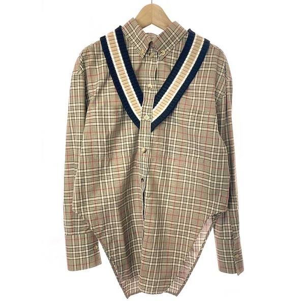 BURBERRYバーバリー20AWニットドッキングオーバーサイズチェックシャツ 