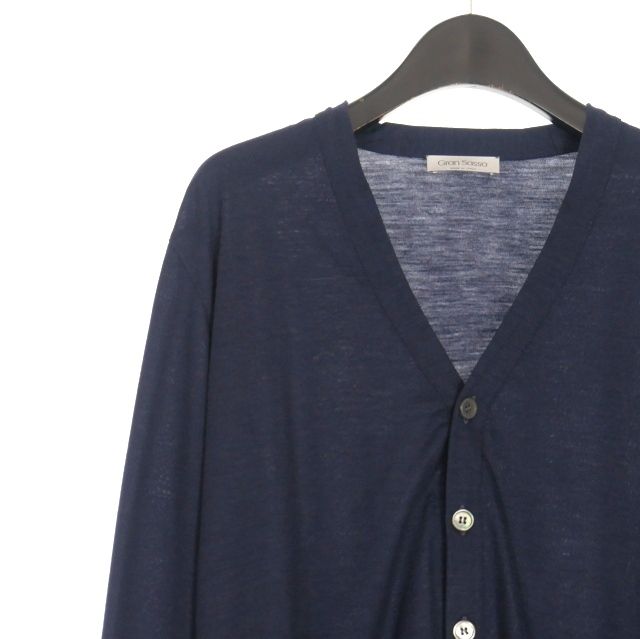 グランサッソ GRAN SASSO ニットカーディガン スタンドカラー ミドルゲージ 長袖 秋冬 メンズ ヴァージンウール 100% 5色展開 グランサッソ Gran Sasso ウールニットカーディガン 長袖 48 ネイビー