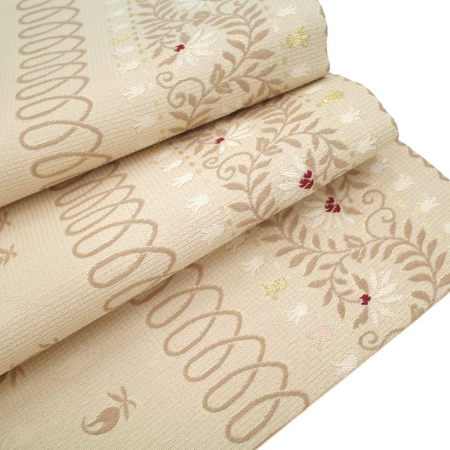 さ*ん様 夏物 夏名古屋帯 正絹 刺繍 素敵なデザイン 九寸 U-7834 さ*ん