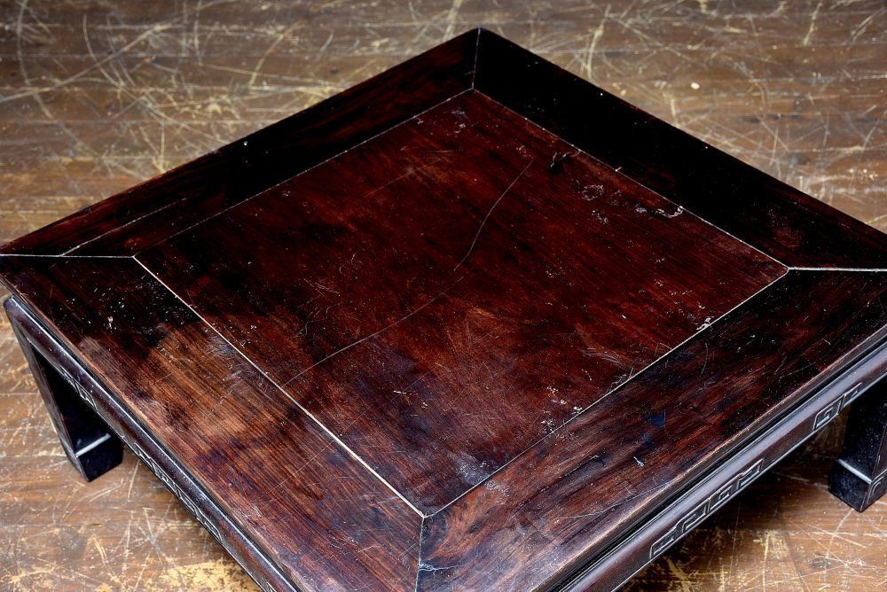 ☆骨董 唐木 紫檀花台 香炉台盆栽台古唐物☆ 中国古玩 具利 剔犀 堆黒