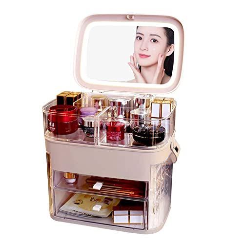化粧品収納ボックス LED化粧鏡 付き コスメ収納ボックス メイク収納ボック