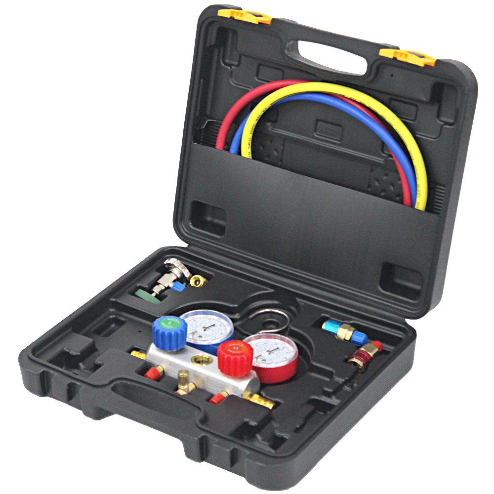 マニホールドゲージ R32 R134a R410a R404a 対応 専用収納ケース・缶切バルブ付 カーエアコン 缶切＆クイックカプラー付 エアコン修理 WEIMALL エアコンガスチャージ マニホールドゲージ R410a R404a R32 対応 冷媒 缶切＆クイックカプラー