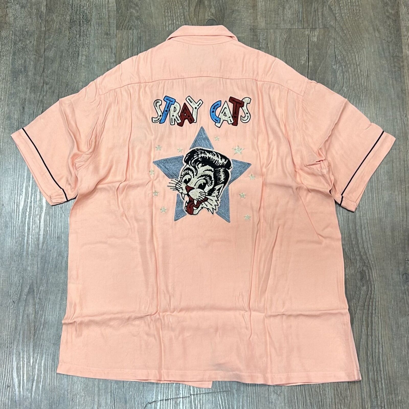 ロカビリーピンクドラゴンボーリングシャツ 金タグ クリームソーダ