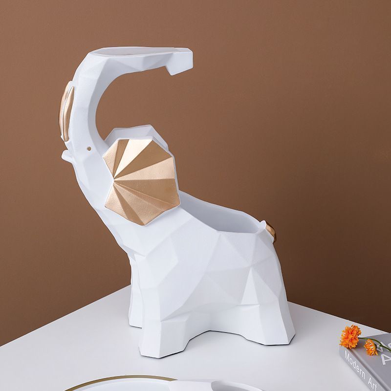 象の収納トレイ&ティッシュボックス フィギュア 2in1 ホワイト  