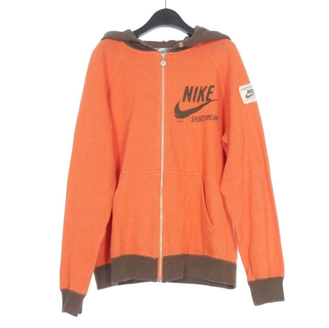 ナイキ NIKE 切替 フルジップ パーカー フーディー L オレンジ/ブラウン オレンジ/茶 