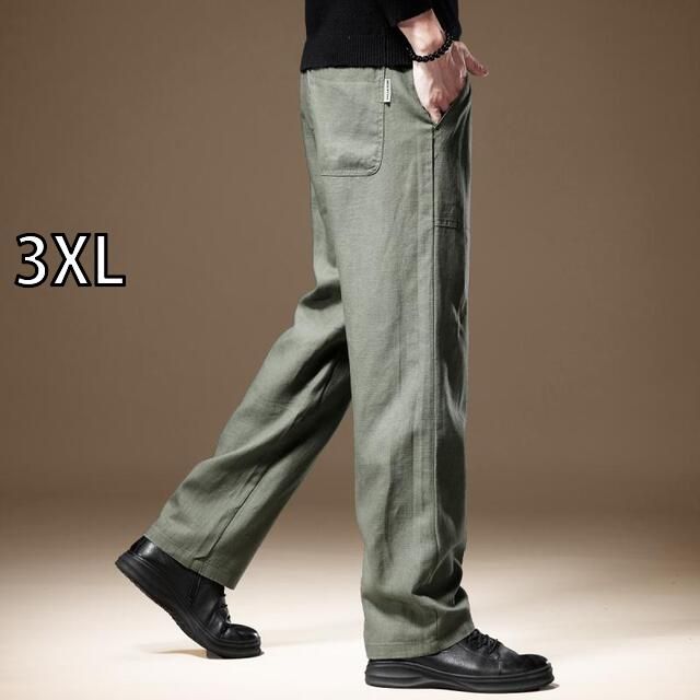 新品，限定SALE [3XL]メンズ ファッション 服  オシャレ シンプル 大 かっこいい 大きいサイズ ストリート 紳士服  ハイエンド 綿麻 ストレート カジュアル パンツ 春秋 ワイド レッグ ファッション ゆったり その他