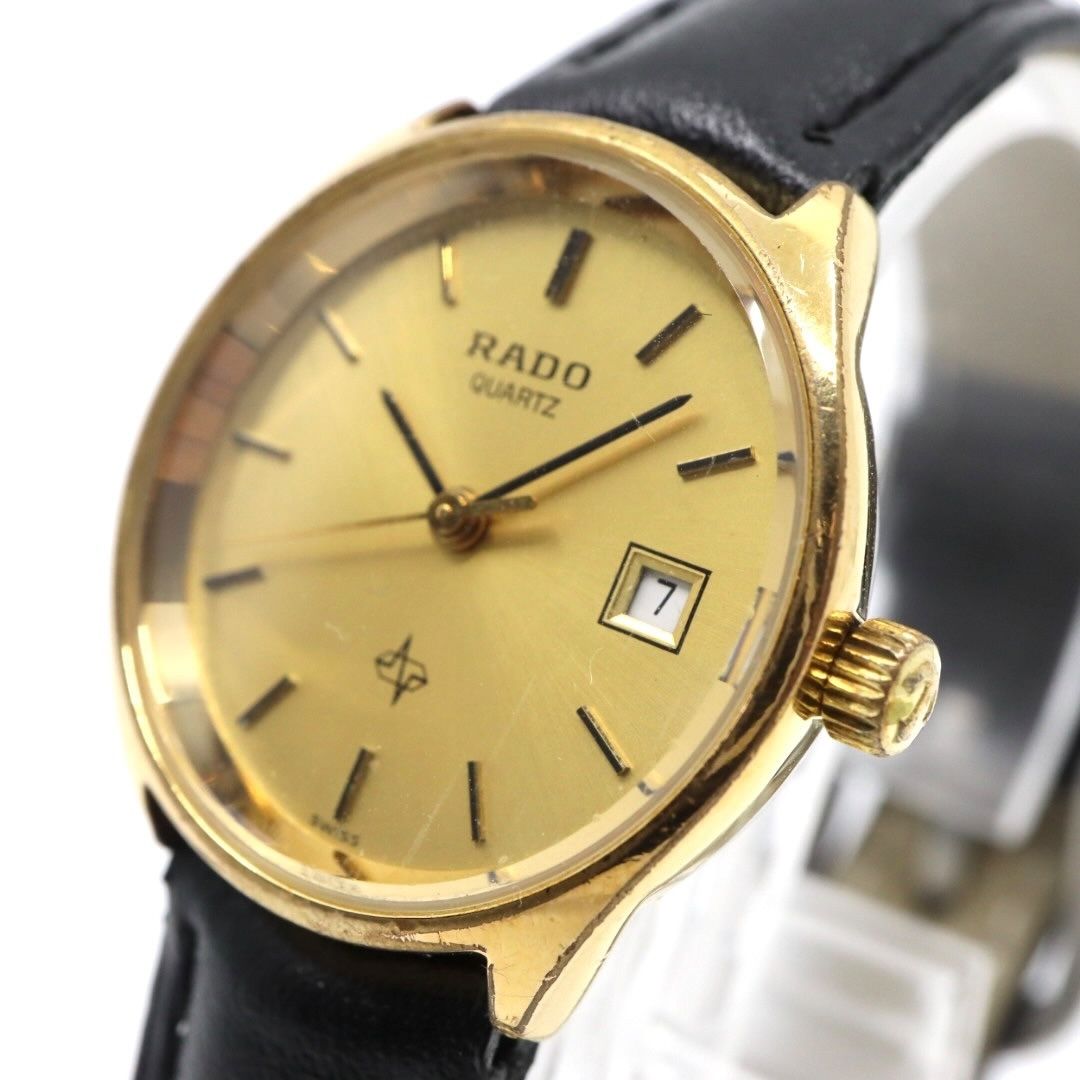 電池交換済 ベルト 社外品 ラドー 腕時計 111.5141.2 レディース クオーツ ゴールド文字盤 デイト表示 ヴィンテージ アナログ ドレスウォッチ アンティーク クラシックデザイン エレガント 薄型 クリーニング済み G1