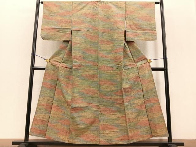 平和屋着物▽上質な紬 単衣 霞文 正絹 逸品 BAAT0427yt