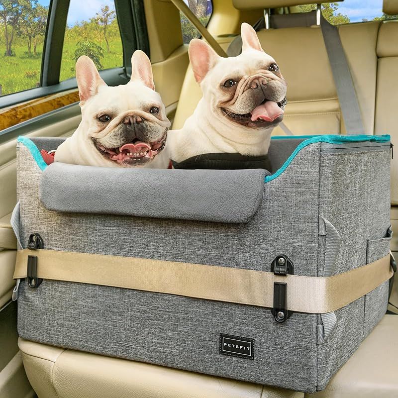 Petsfit ペットドライブボックス ドライブボックス 犬 座り台が高さ調節できるタイプ ドライブシート 車 カーシート 安定 コンパクト 飛び出し防止 折り畳み しっかり 省スペース オックスフォード布 型崩れ防止 助手席 後部席 Lサイズ グレー