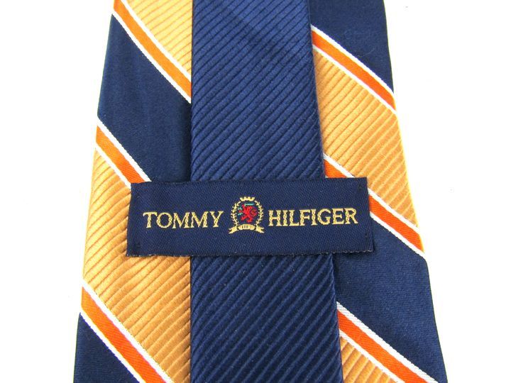 トミーヒルフィガー ブランドネクタイ ストライプ柄 シルク USA製 メンズ オレンジ TOMMY HILFIGER 【中古】