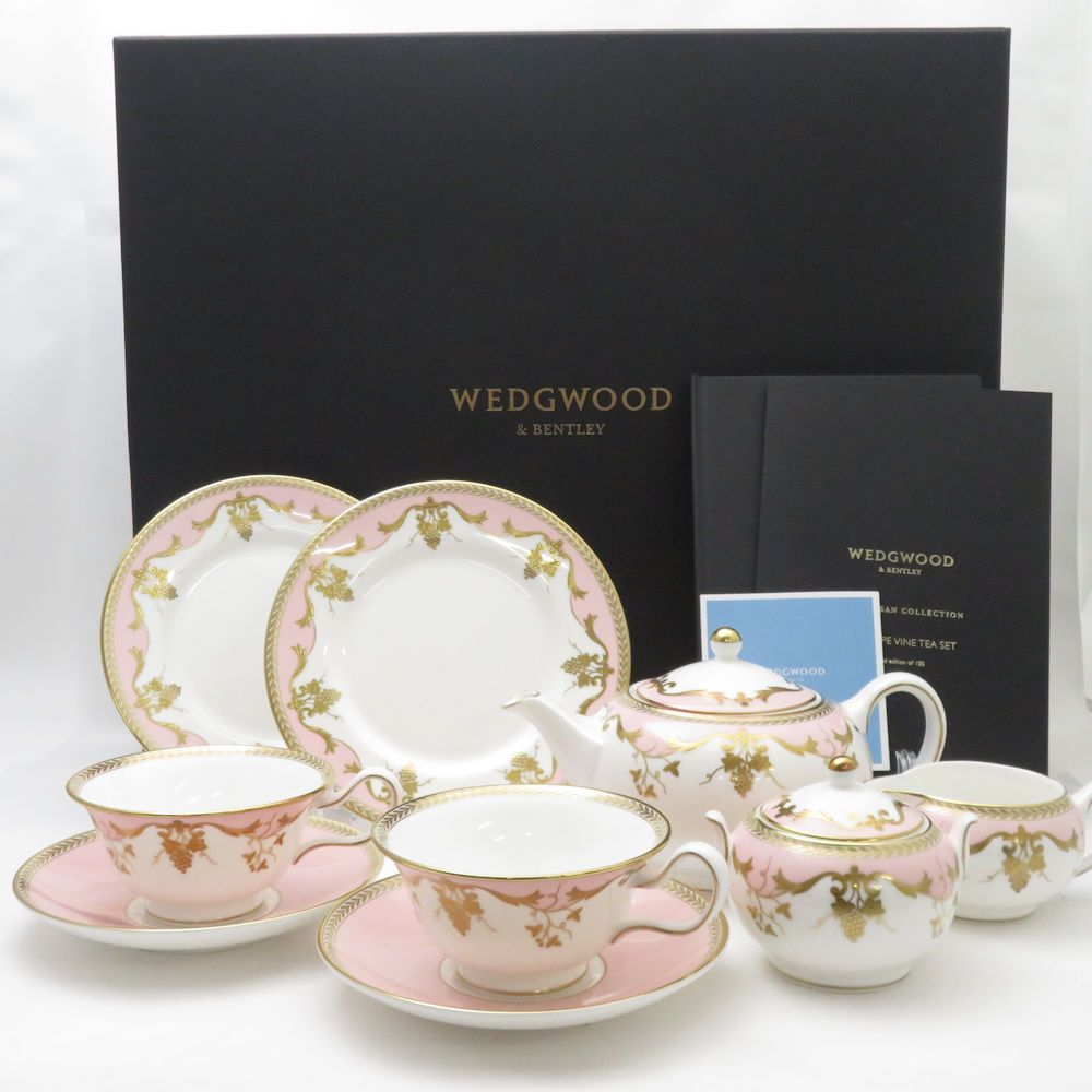 未使用 WEDGWOOD ウェッジウッド グレープバイン ティーポット クリーマー シュガーポット カップ＆ソーサー 中皿 7点 ティーセット  世界限定100セット SM2891Z - メルカリ