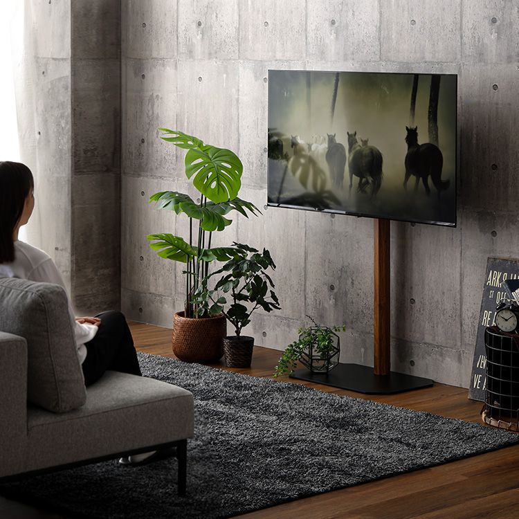 八角壁寄せテレビスタンド｜32〜65型対応 木目調×スチール