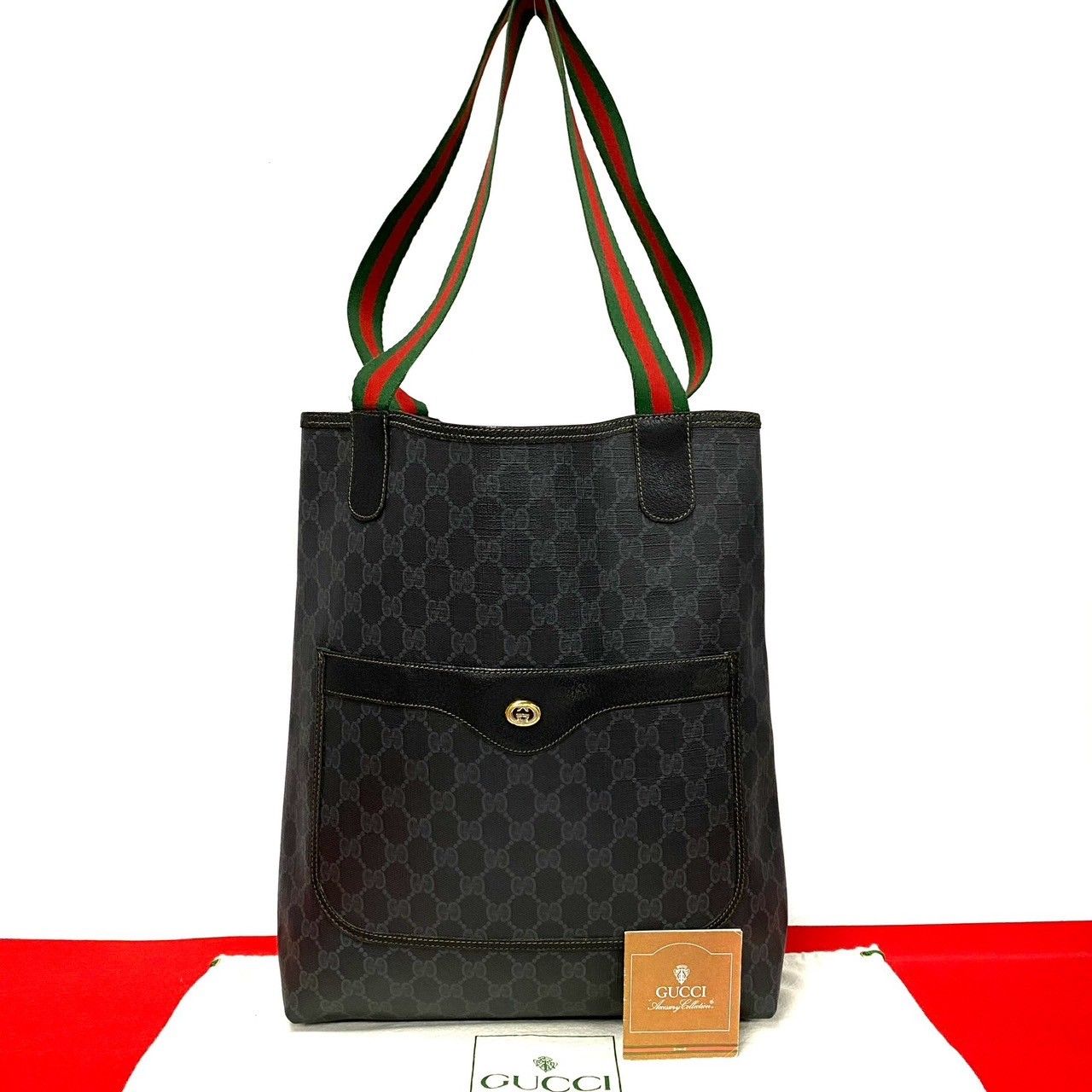 極 美品 GUCCI グッチ オールドグッチ ヴィンテージ シェリーライン GG ロゴ 金具 レザー トートバッグ ビジネスバッグ A4収納可 黒  40789 - メルカリ