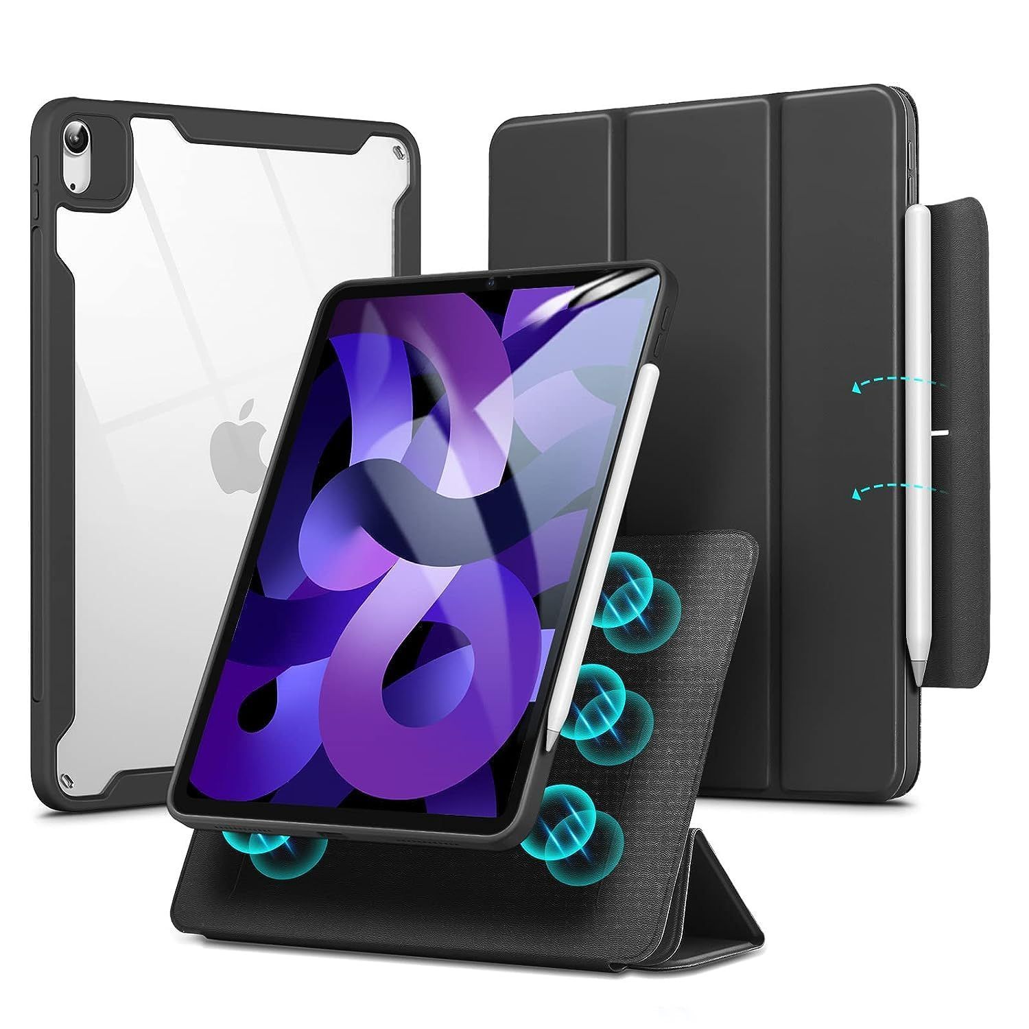 【在庫セール】第5世代 ケース 2022 air ハイブリッド 第4世代 2020 iPad ipad 10.9インチ 取り外し可能なマグネットカバー 調節可能な縦置き/横置きスタンド機能 透明な背面シェル ESR Pencil 2対応 オ
