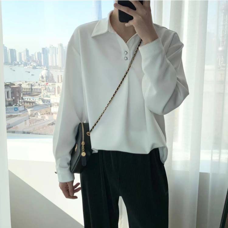 薄い ポロシャツ メンズ 長袖 トップス ゆったり シャツ 大きいサイズ 春秋 長袖シャツ カジュアル 韓国ファッション トレンド おしゃれ ドロップショルダー プルーオーバー KWe8401