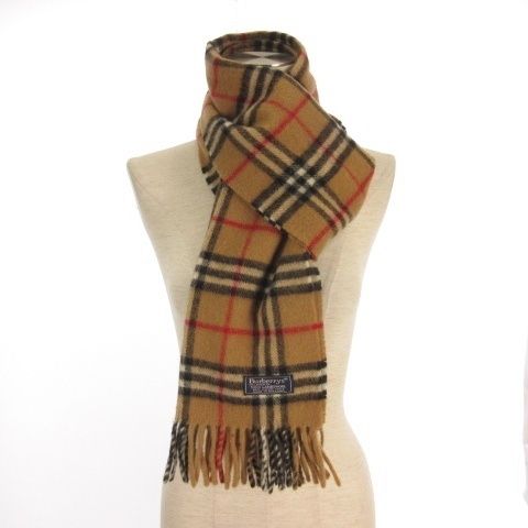 バーバリーズ Burberrys ノバチェック マフラー ストール フリンジ ウール ブラウン