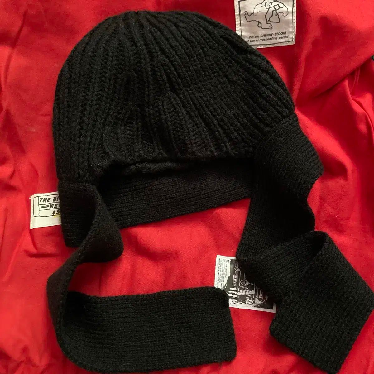 ストリング リボン 詳述 ブラック ビーニー 編み かぎ針編み 帽子