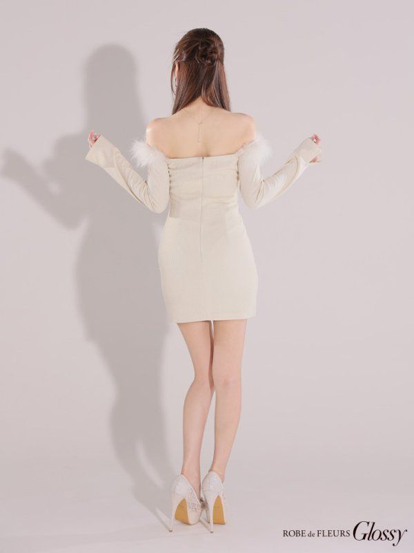 学びの多い キャメル GL3612-IV-2410 XSサイズあり Glossy グロッシー 2way オフショル ファー バストジップ リブニット タイト ミニドレス キャバドレス 最安値で販売します。