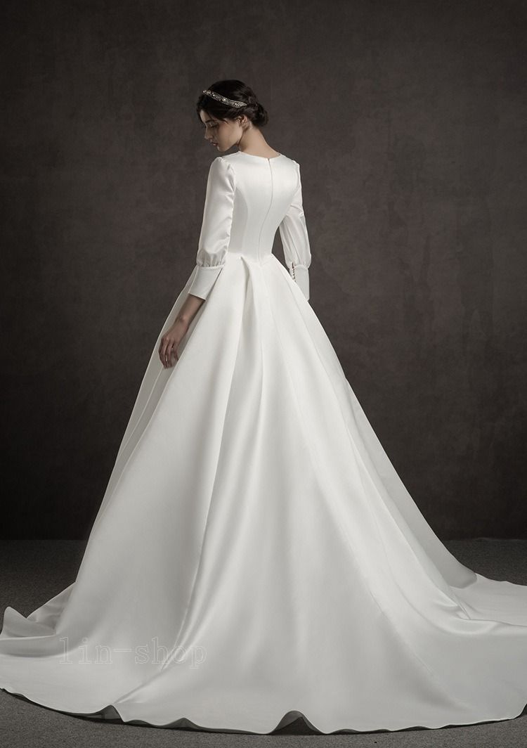 ウェディングドレス Aライン 長袖 Vネック ロングドレス 結婚式 披露宴