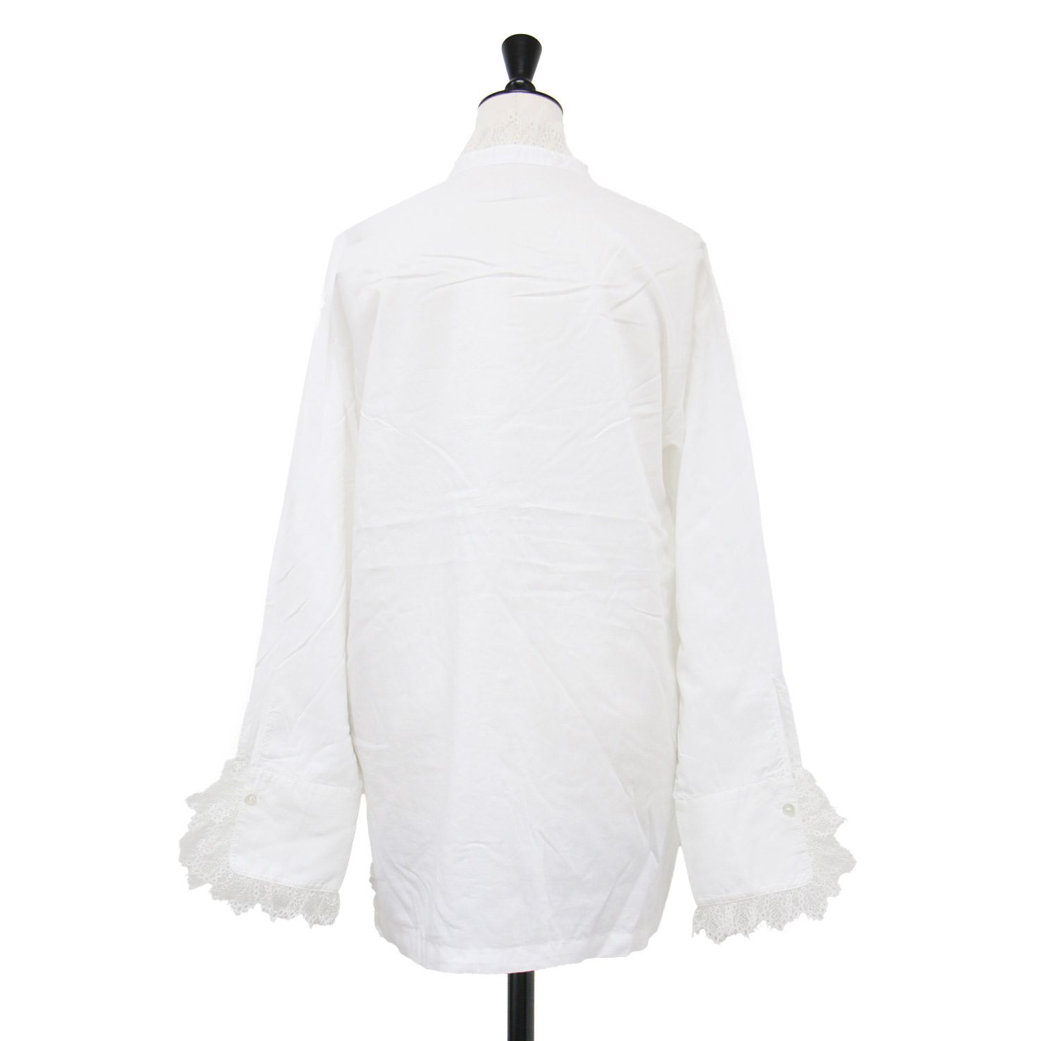 THIRD MAGAZINE サードマガジン シャツ ホワイト 白 サイズ 9 M | 21春夏 コットン シアー レース シャツ | ブラウス | 長袖 スタンドカラー タック 比翼ボタン | トップス レディース