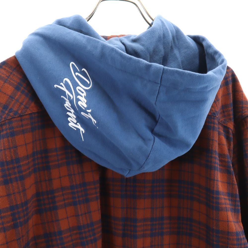 エクストララージ チェック柄 長袖 フード付き シャツ M ブラウン系