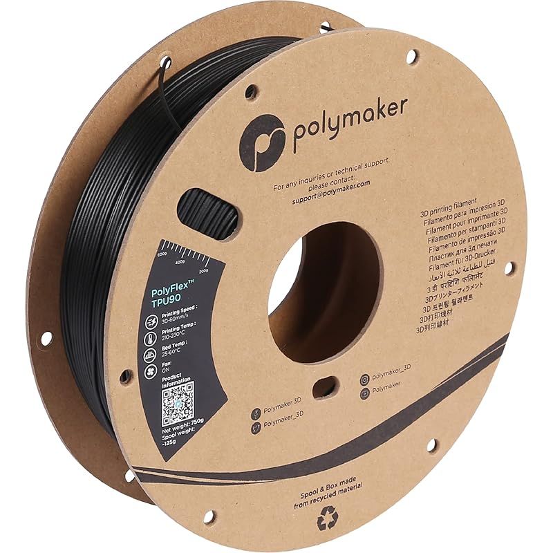 Polymaker PolyFlex TPU90 3Dプリンターフィラメント ショア 90A 1.75mm径 750g ブラック 0