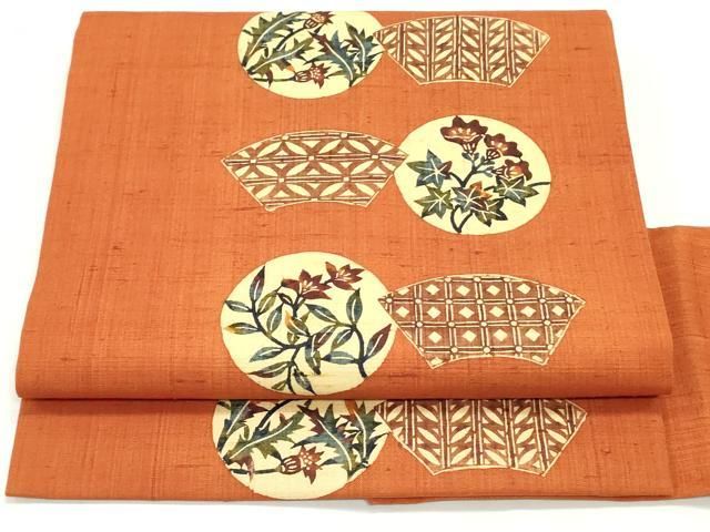 平和屋着物○生紬 型染め 変わり間道 正絹 逸品 DAAT1159tw