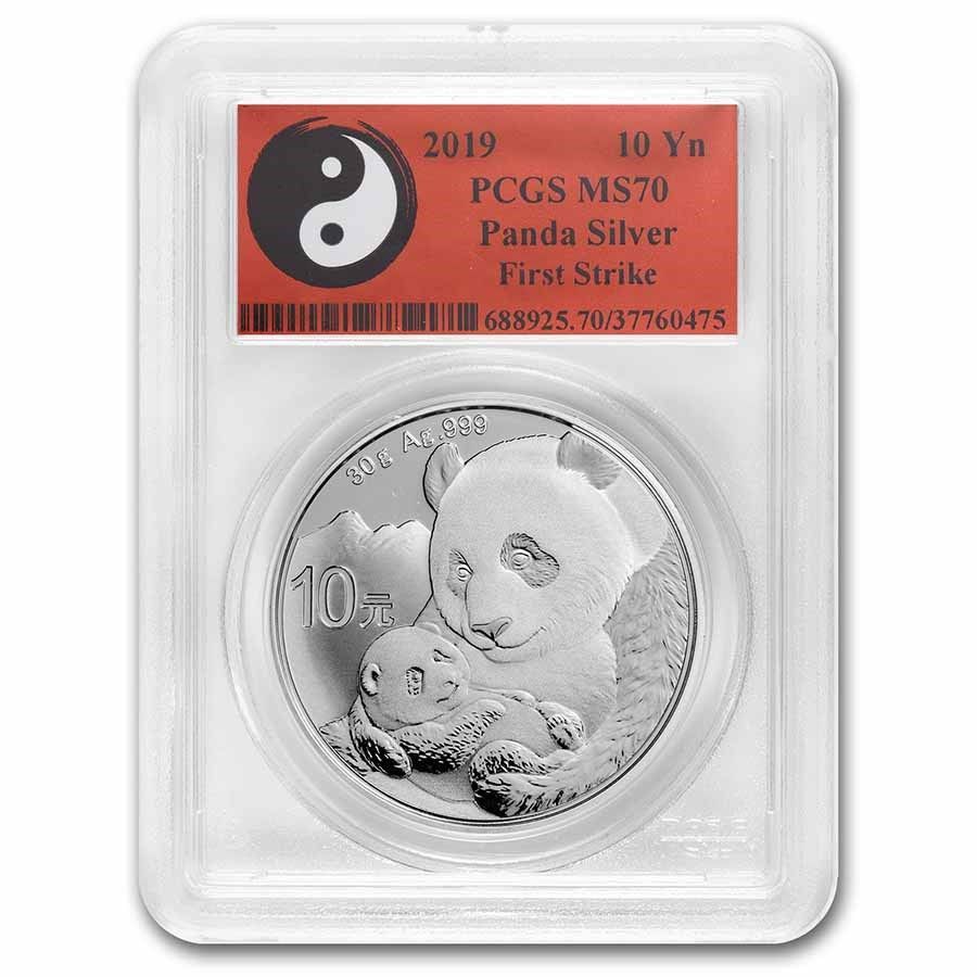 [保証書・スラブ付き] 2019年 (新品) 中国「パンダ」純銀 30グラム 銀貨 MS70 PCGS (ファーストストライク)