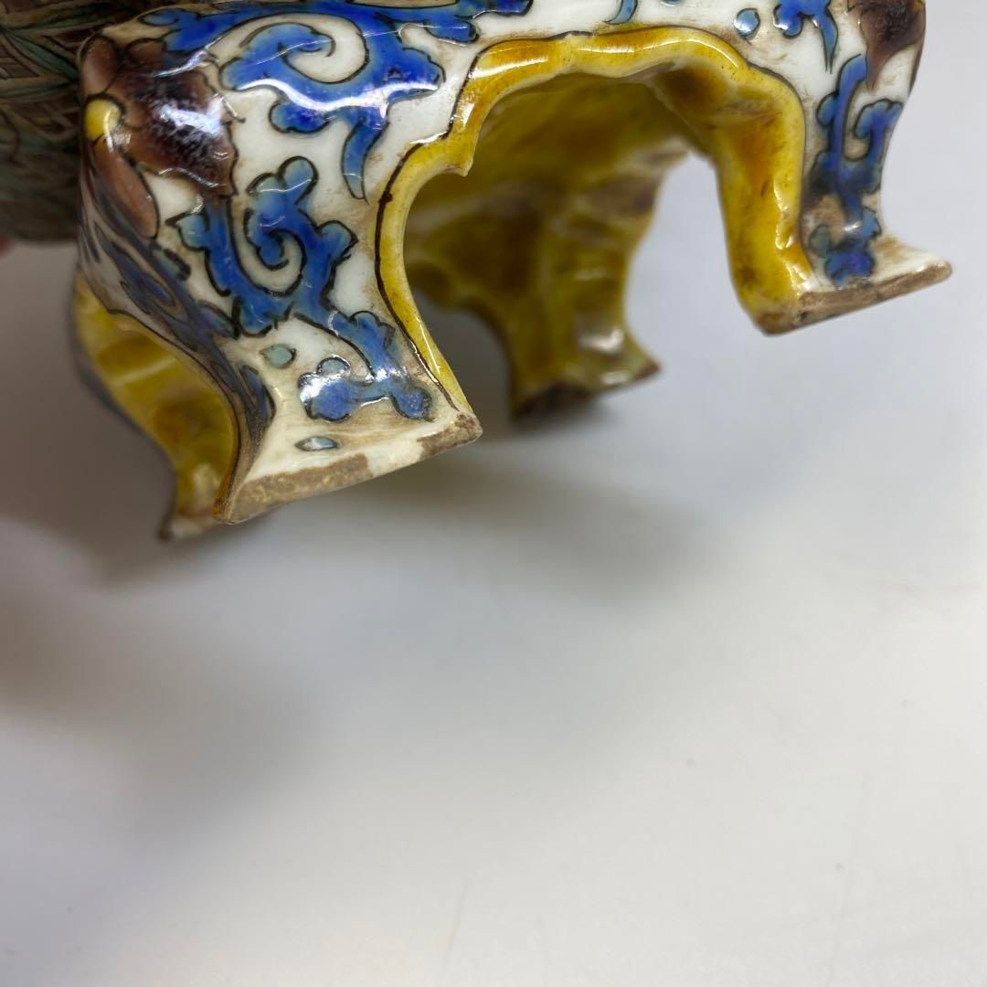 江戸後期~明治 青九谷 獅子香炉 木箱付 高さ14㎝ 東Y6-0723⑤トヒトコ