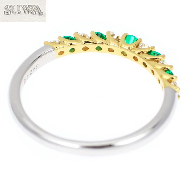 SUWA K18/Pt950 エメラルド ダイヤモンド リング 0.10ct D0.22ct  