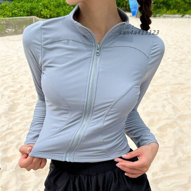 水着 レディース セパレート タンキニ風 長袖 サムホール フロントジッパー 海水浴 ショートパンツ オトナ女子 プール スリムフィット インナースパッツ 婦人 am4a413123