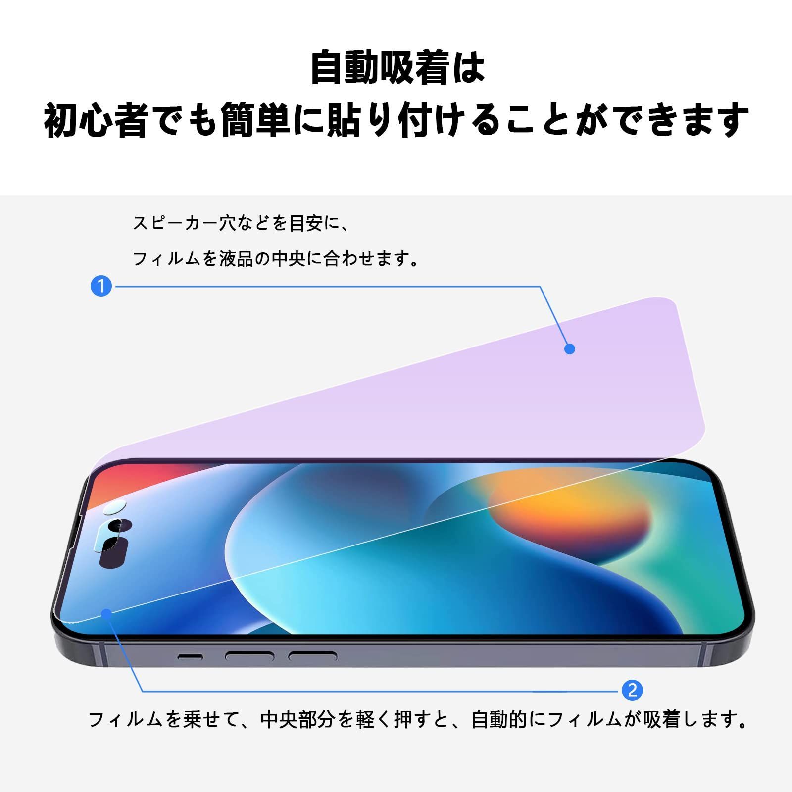 iPhone14 ブルーライトカット 画面フィルム 強化ガラス 9H 液晶