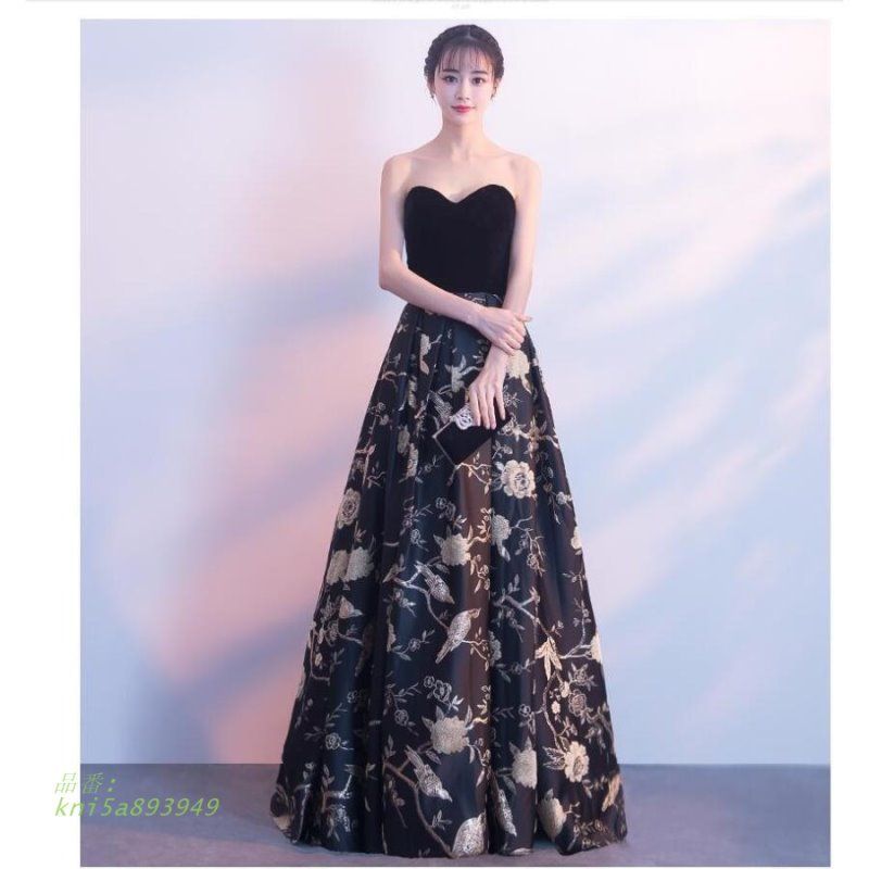 ロングドレス ベアトップ 結婚式ドレス パーティードレス ウエディングドレス 二次会 大きいサイズ 衣装 披露宴 舞台 演奏会 イベント用 ピアノ 発表会 kni5a893949