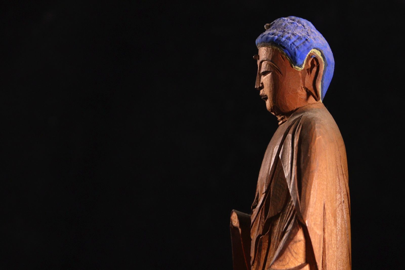 時代 仏教美術 木彫 彩色 阿弥陀如来立像 26.5cm 釈迦如来 仏教 印相 光背