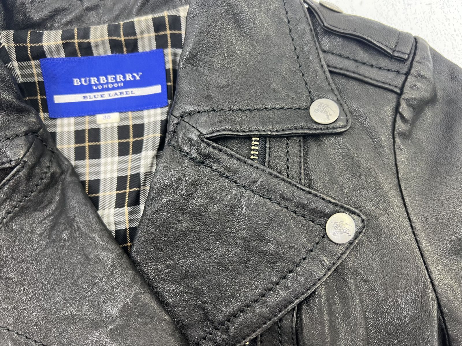BURBERRY BLUE LABEL ツイルライダースジャケット BURBERRY BLUE LABEL スウェット ライダースジャケット 38