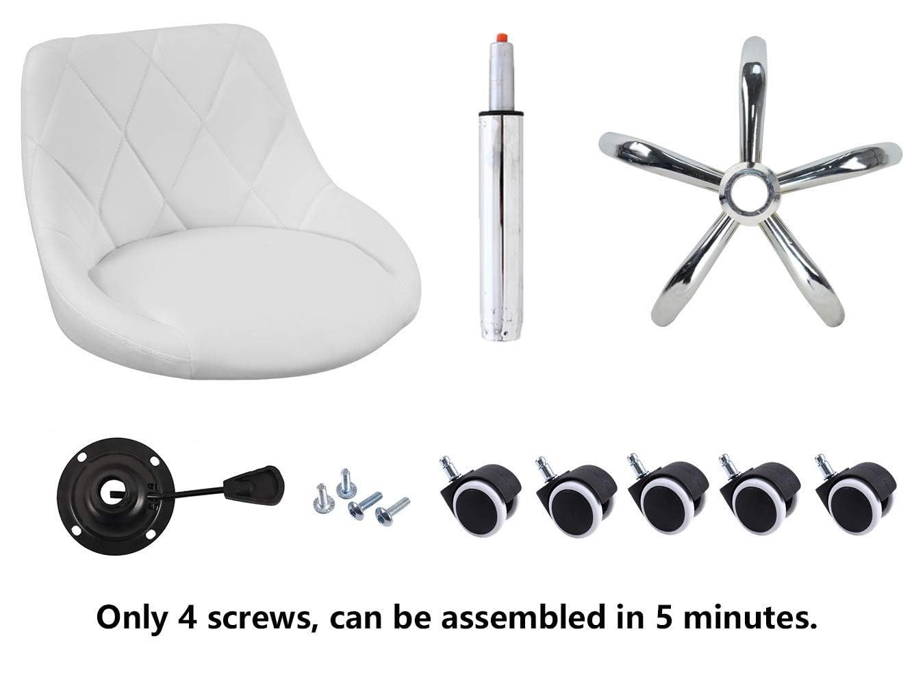 オフィスチェア 昇降回転椅子 デスクチェア 作業仕事pcパソコン家庭用椅子 高さ調節 おしゃれスツール 背もたれ付き KKTONER キャスター付き ミッドバック PUレザー ホワイト 白