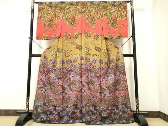 平和屋着物○訪問着 絞り 辻が花 金通し地 正絹 逸品 AAAZ7676ph