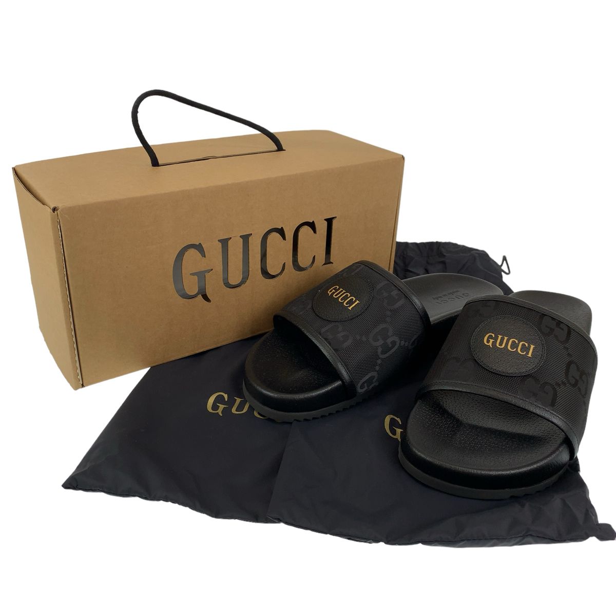 新品未使用 GUCCI グッチ GG柄 スライドサンダル ブラック 黒 PVC 
