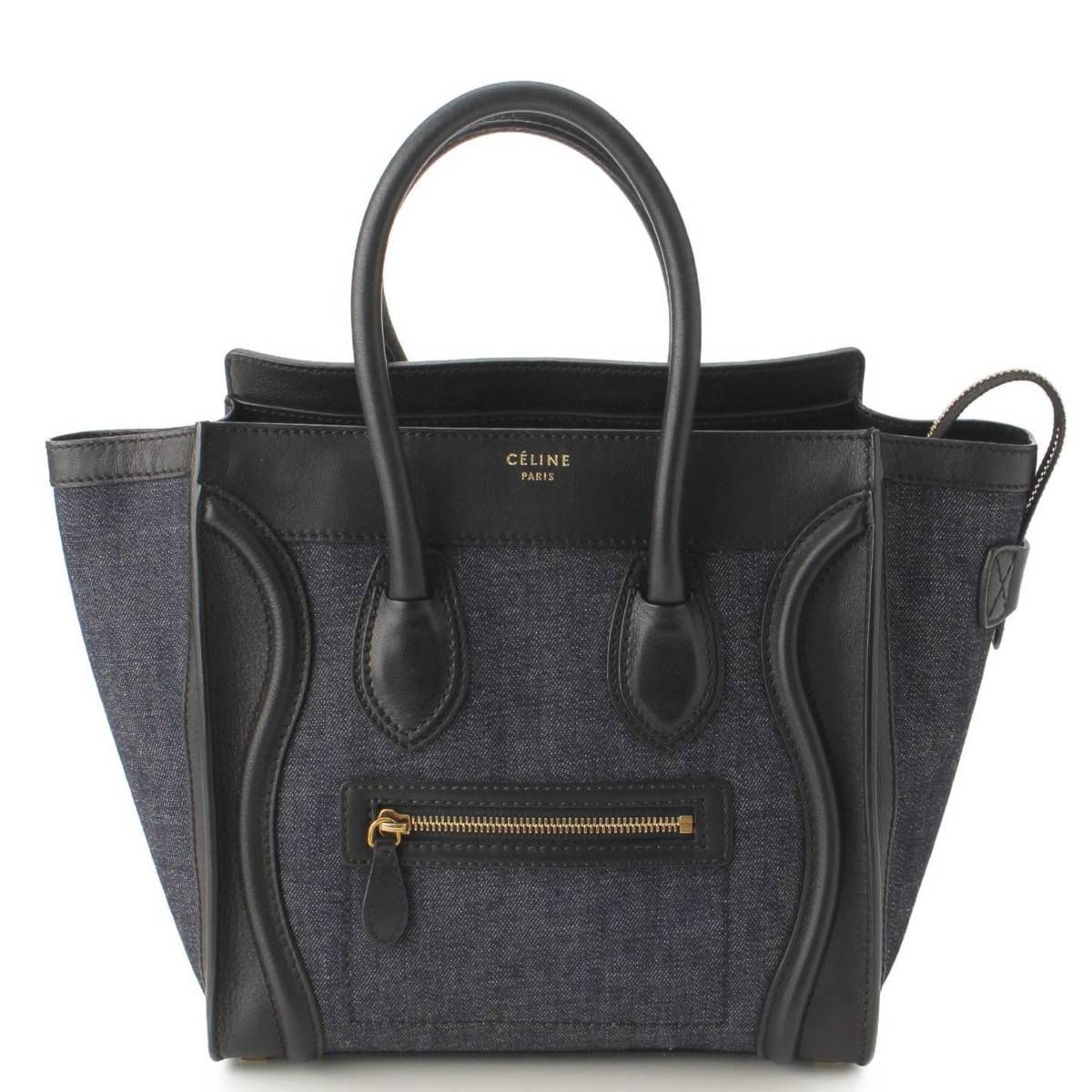 【セリーヌ】Celine　ラゲージ マイクロショッパー デニム×レザー ハンドバッグ 167793 インディゴ 【中古】【鑑定済・正規品保証】194772