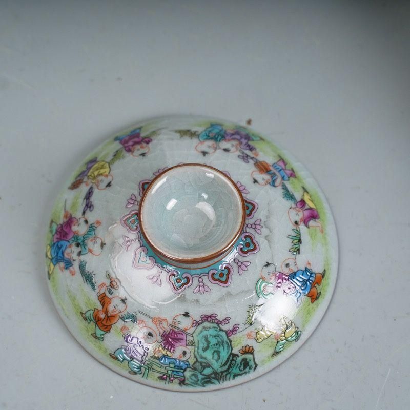 景徳鎮 陶磁器 百子図三才蓋碗 茶碗 茶道具 煎茶器 新品未使用 【公式